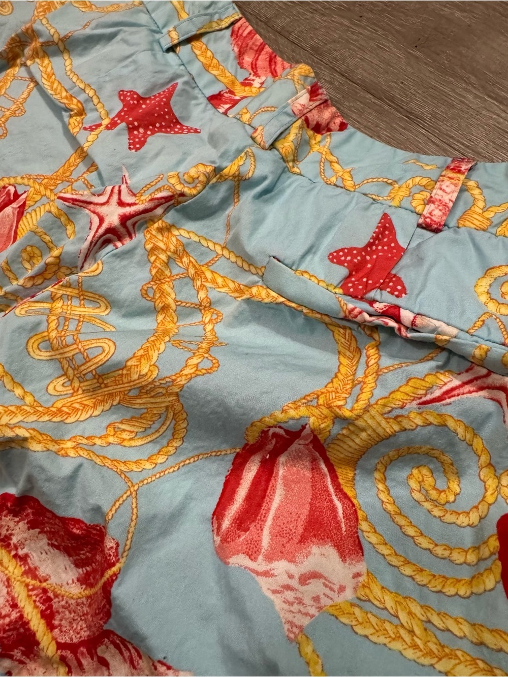 J. McLaughlin Light Blue Shorts with Coral Shell & Gold Rope Print - Picture 6 of 6